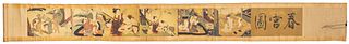 Japanese Erotic Wood Block Hand Scroll Ca. 19th.c., W 7.5" L 57"