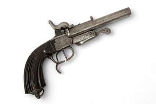 Belgian Double Barrel Pinfire Pistol, 60 Cal. Ca. Mid 19th C., L 11"