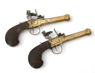 Pair of Belgian Flintlock Muff Pistols, Ca. Early to Mid 19th C., L 3.5"