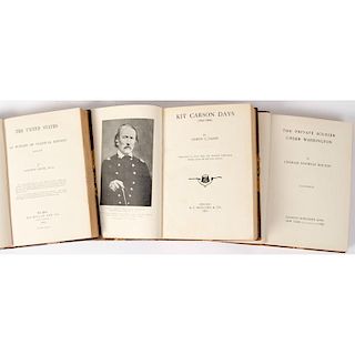 [Americana - Fine Binding] Group of 3: Private Soldier; Kit Carson; U.S. Political History - in Gilt Tooled Morocco