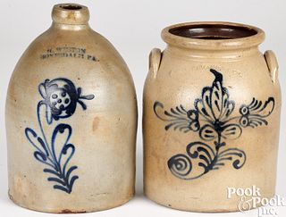 Stoneware jug and crock, 19th c.
