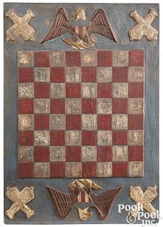 Relief carved and painted gameboard, 19th c.