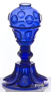 Cobalt glass whale oil lamp, early to mid 19th c.