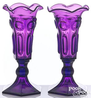 Pair of amethyst glass thumbprint vases