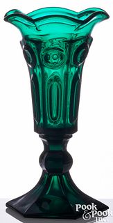 Green glass circle and ellipse trumpet vase