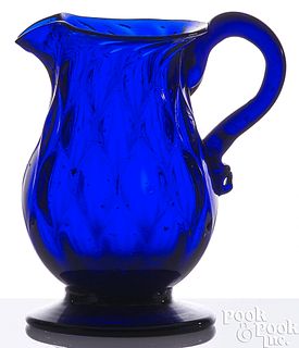 Blown Stiegel-type cobalt blue quilted creamer