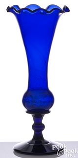 Blown cobalt glass trumpet vase, 19th c.