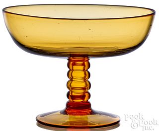 Large South New Jersey blown amber glass compote,