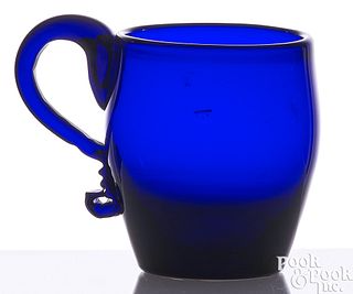 Blown cobalt glass miniature mug, 19th c.