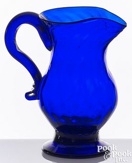 Blown cobalt glass creamer, early 19th c.
