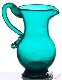 Blown blue/green glass creamer, 19th c.