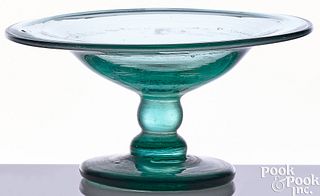 Blown aquamarine glass compote, mid 19th c.