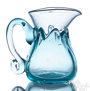 Blown aquamarine glass lily pad creamer