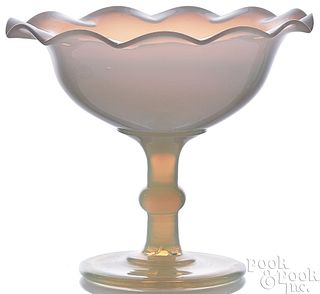 Blown fiery opalescent glass compote, 19th c.