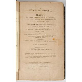 [Travel - Africa - Ethiopia] Henry Salt Voyage to Abyssinia, 1816 1st American Edition, Folding Engraved Map Colored in Outli