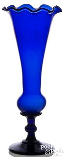 Blown cobalt glass trumpet vase, 19th c.