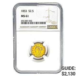 1853 $2.50 Gold Quarter Eagle NGC MS61