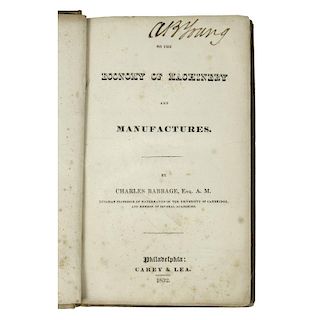 [Economy - Machinery - Industry - Computers] 1st American Edition by Babbage, "Father of the Computer," 1832