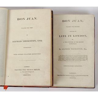[Literature - Fine Binding] Alfred Thornton, Don Juan in 2 Volumes with 31 Richly Colored Aquatints - Full Red Morocco with E