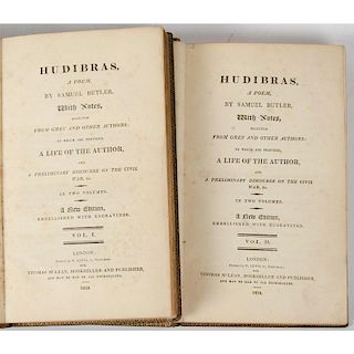 [Literature - Poetry] Samuel Butler, Hudibras, 1819 2 Volumes with Hand Colored Illustrations