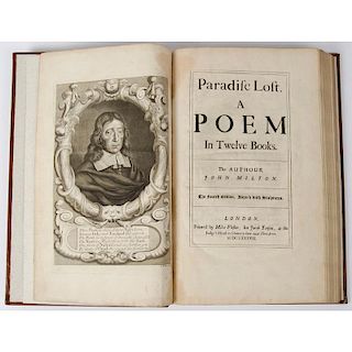 [Literature - Milton - Illustrated] First Illustrated Folio Edition of Milton's Paradise Lost, 1688, Engraved Frontis plus 12