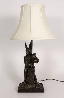 Bronze Rabbit Playing Cello Table Lamp