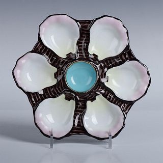 6-Well Porcelain Majolica Style Oyster Plate