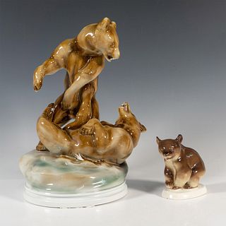 2pc Zsolnay & Lomonosov Figurines, Bears