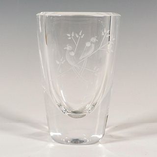 Orrefors Glass Etched Bird Vase