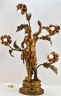 STATUESQUE ART NOUVEAU GOLDEN 'THE HUNTRESS' LAMP
