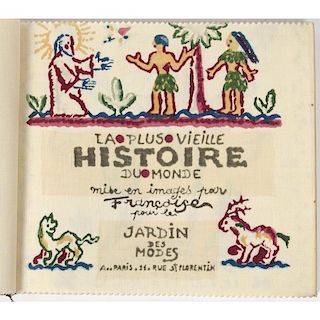 [Childrens - Illustrated - Bible] Charming Linen Book - Creation Story Printed in Six Colors -- Paris, 1931