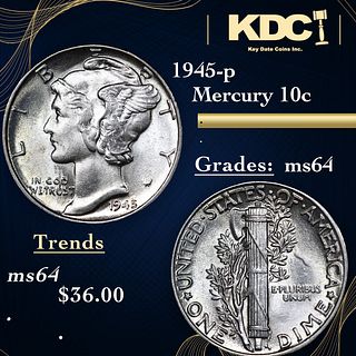 1945-p Mercury Dime 10c Grades Choice Unc