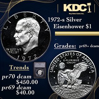 Proof 1972-s Silver Eisenhower Dollar $1 Graded pr69+ dcam By SEGS