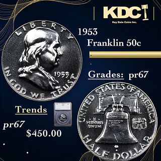 Proof 1953 Franklin Half Dollar 50c Graded pr67 BY SEGS