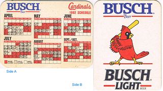 1992 Busch Beer/Busch Light St. Louis Cardinals Schedule St. Louis Missouri