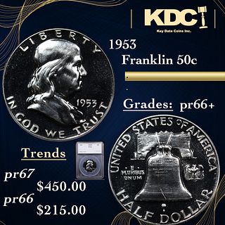 Proof 1953 Franklin Half Dollar 50c Graded pr66+ BY SEGS