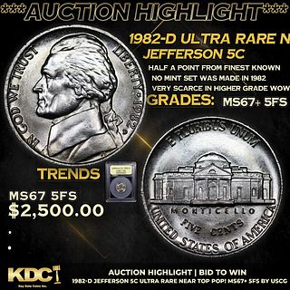 ***Auction Highlight*** 1982-d Jefferson Nickel Ultra Rare Near TOP POP! 5c Graded GEM++ 5fs BY USCG (fc)