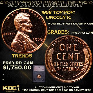 Proof ***Auction Highlight*** 1958 Lincoln Cent TOP POP! 1c Graded pr69 rd cam BY SEGS (fc)