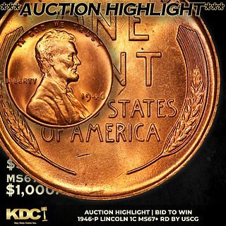 ***Auction Highlight*** 1946-p Lincoln Cent 1c Graded GEM++ RD By USCG (fc)