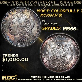 ***Auction Highlight*** 1896-p Morgan Dollar Colorfully Toned 1 Graded ms66+ By SEGS (fc)