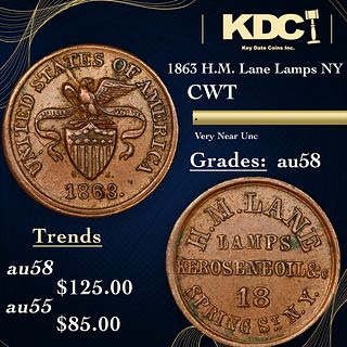 1863 H.M. Lane Lamps NY Civil War Token 1c Grades Choice AU/BU Slider