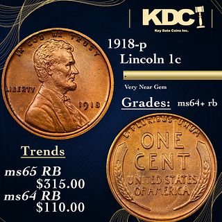 1918-p Lincoln Cent 1c Grades Choice+ Unc RB