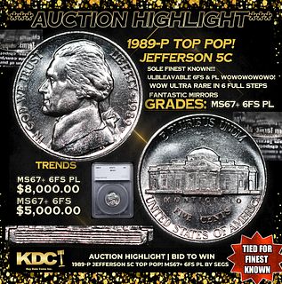 ***Auction Highlight*** 1989-p Jefferson Nickel TOP POP! 5c Graded ms67+ 6fs BY SEGS (fc)