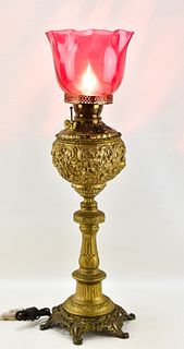 ANTIQUE CRANBERRY GLASS PARLOR LAMP