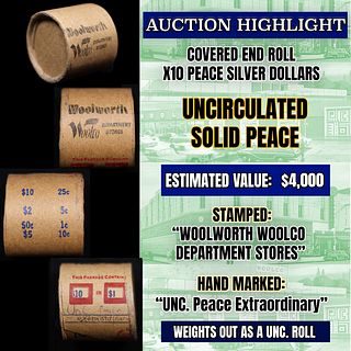 Must See! Covered End Roll! Marked "Unc Peace Extraordinary"! X10 Coins Inside! (FC)