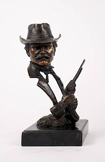"Wyatt Earp", Patinated Bronze Figural Sculpture