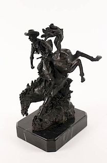 Western Bronze Figural Sculpture, Cowboy & Horse