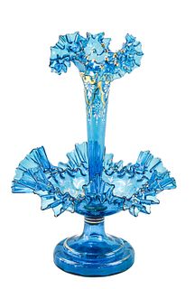 VICTORIAN PEACOCK BLUE HOBNAIL GLASS EPERGNE