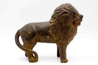 Antique Arcade Gold Cast Iron Lion Bank