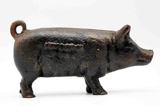Antique Advertising Black Pig Cast Iron Still Bank